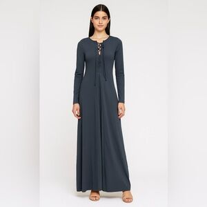 Free People Beach Maxi Dress Long Sleeve Lace Up Slate Blue in size XS